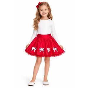 Hartstrings 2000s Red Satin Bow Skirt Formal Hoilday Girls 8